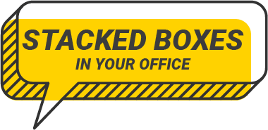 Stacked boxes in your office speech bubble icon