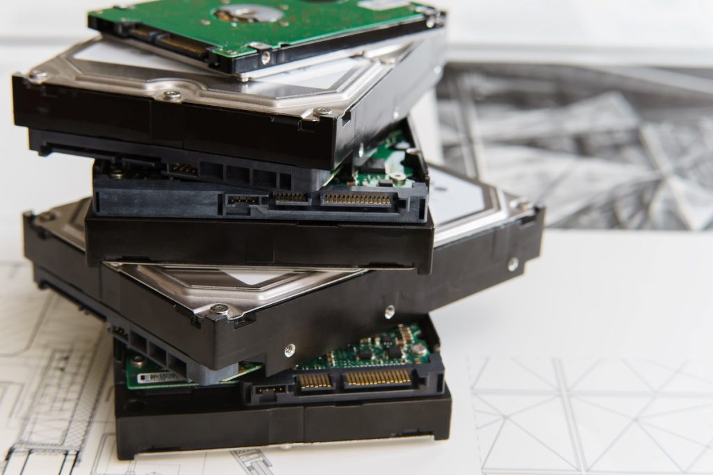 Hard drives stacked on top of each other