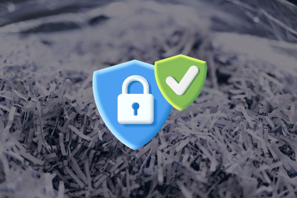 Secure symbol on top of shredded paper