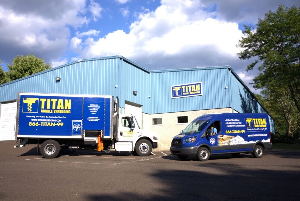 TITAN Shredding location with shredding trucks out the front