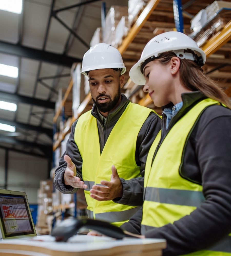 Two workers talking